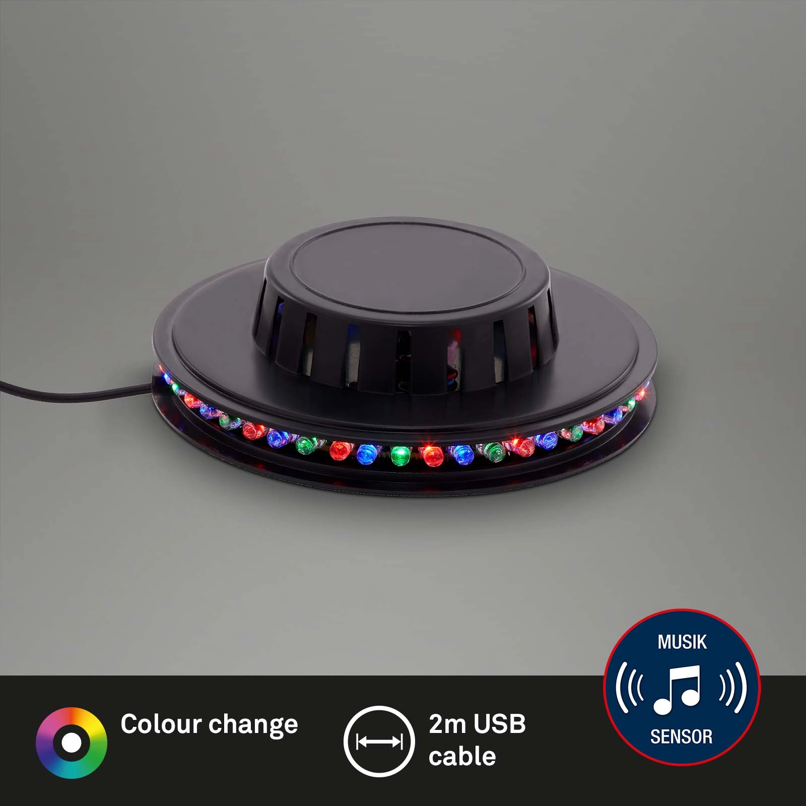 RGB LED Lichtrad, Ø 12,5 cm, 3 W, Schwarz