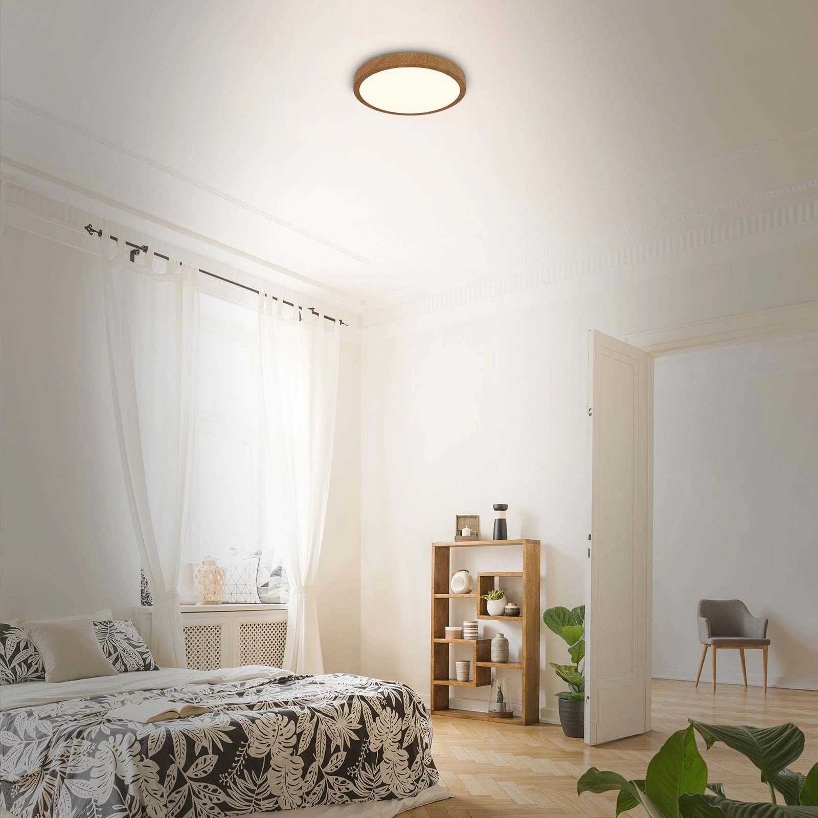 LED Aufbauleuchte, Ø 28 cm, LED-Platine, 12 W, 2000 lm, holzfarbig