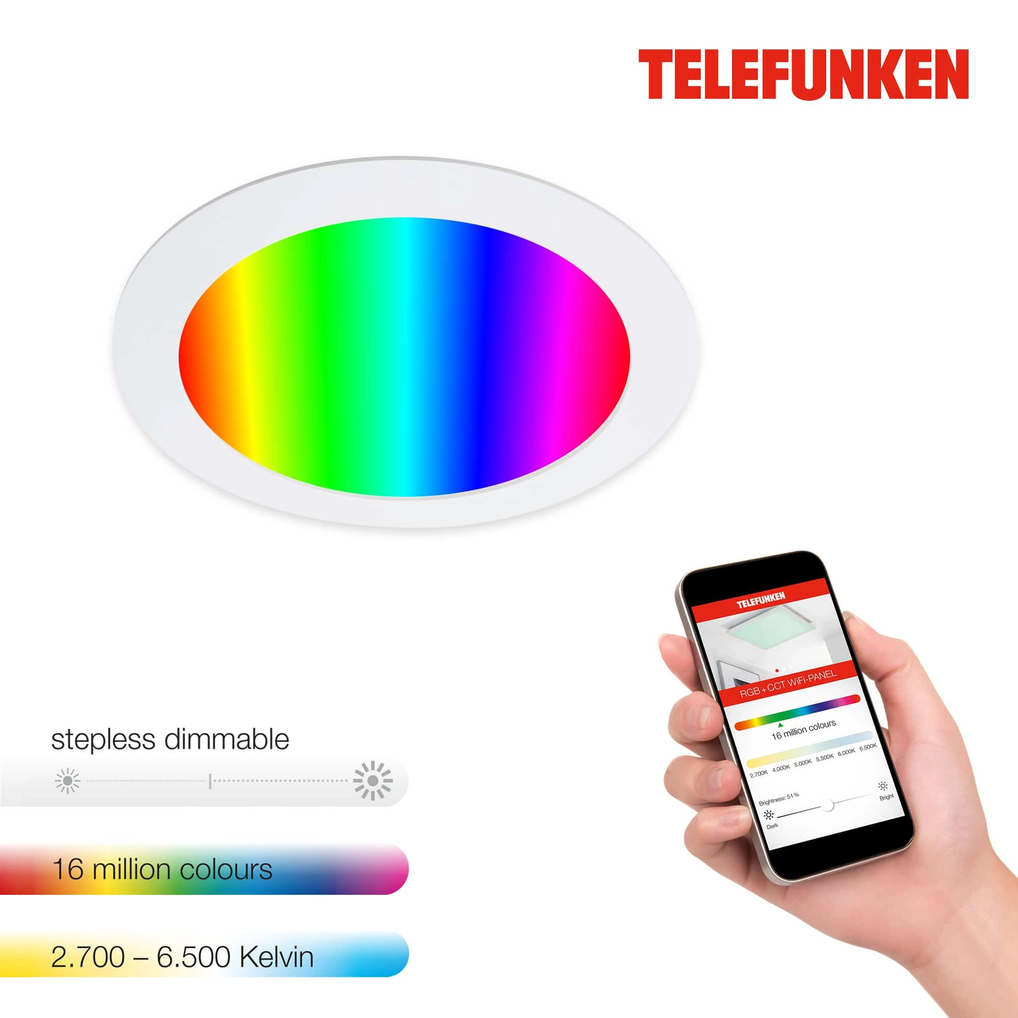 TELEFUNKEN Smart LED Einbauleuchte, Ø 17 cm, 12 W, Weiß