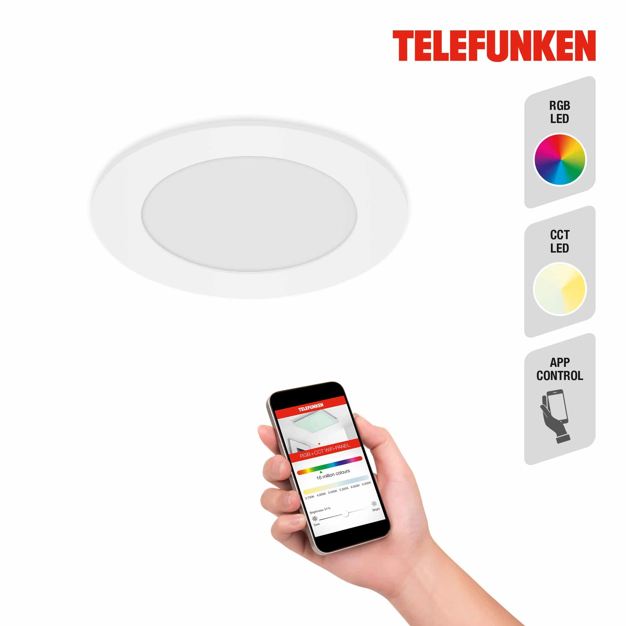 TELEFUNKEN Smart LED Einbauleuchte, Ø 12 cm, 6 W, Weiß