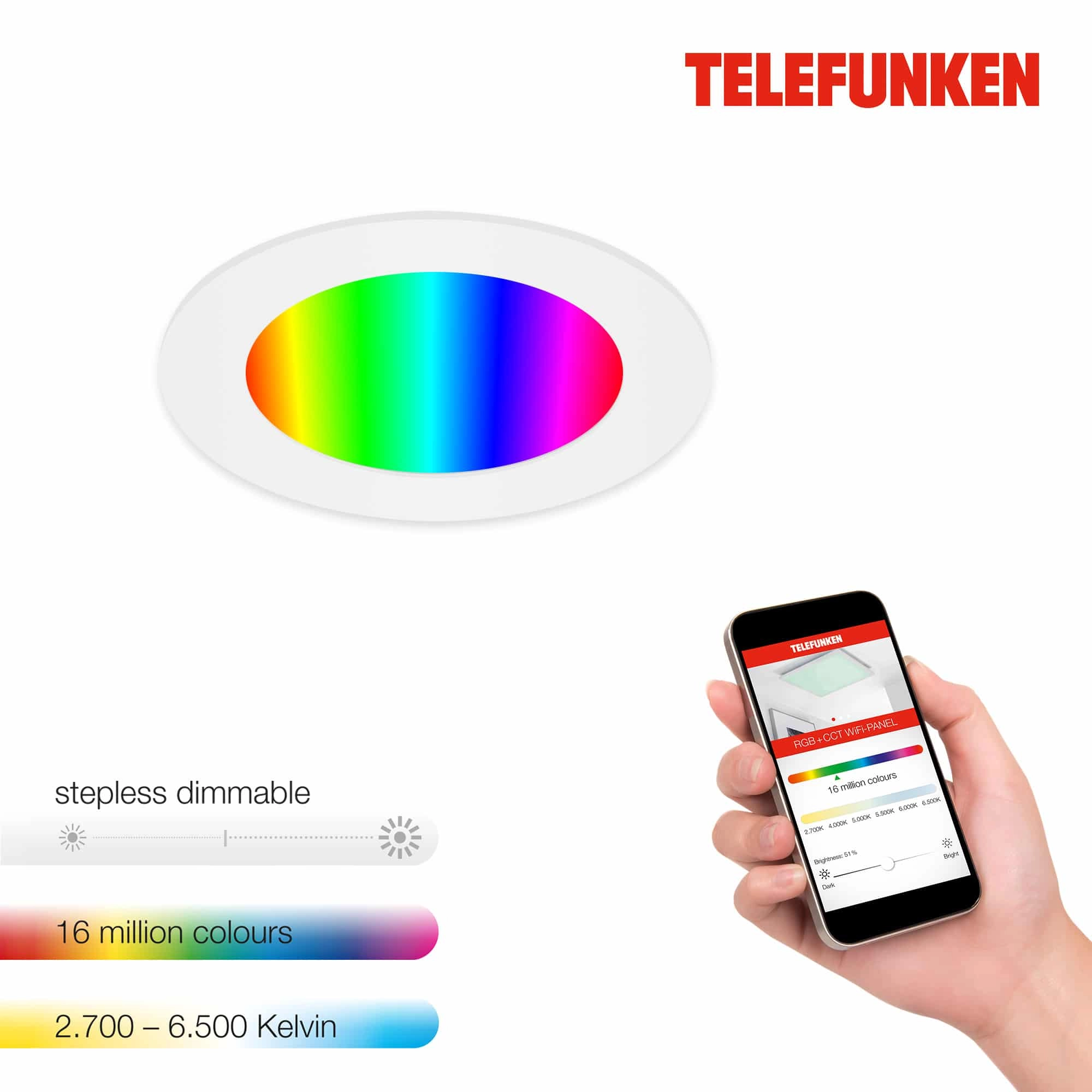 TELEFUNKEN Smart LED Einbauleuchte, Ø 12 cm, 6 W, Weiß