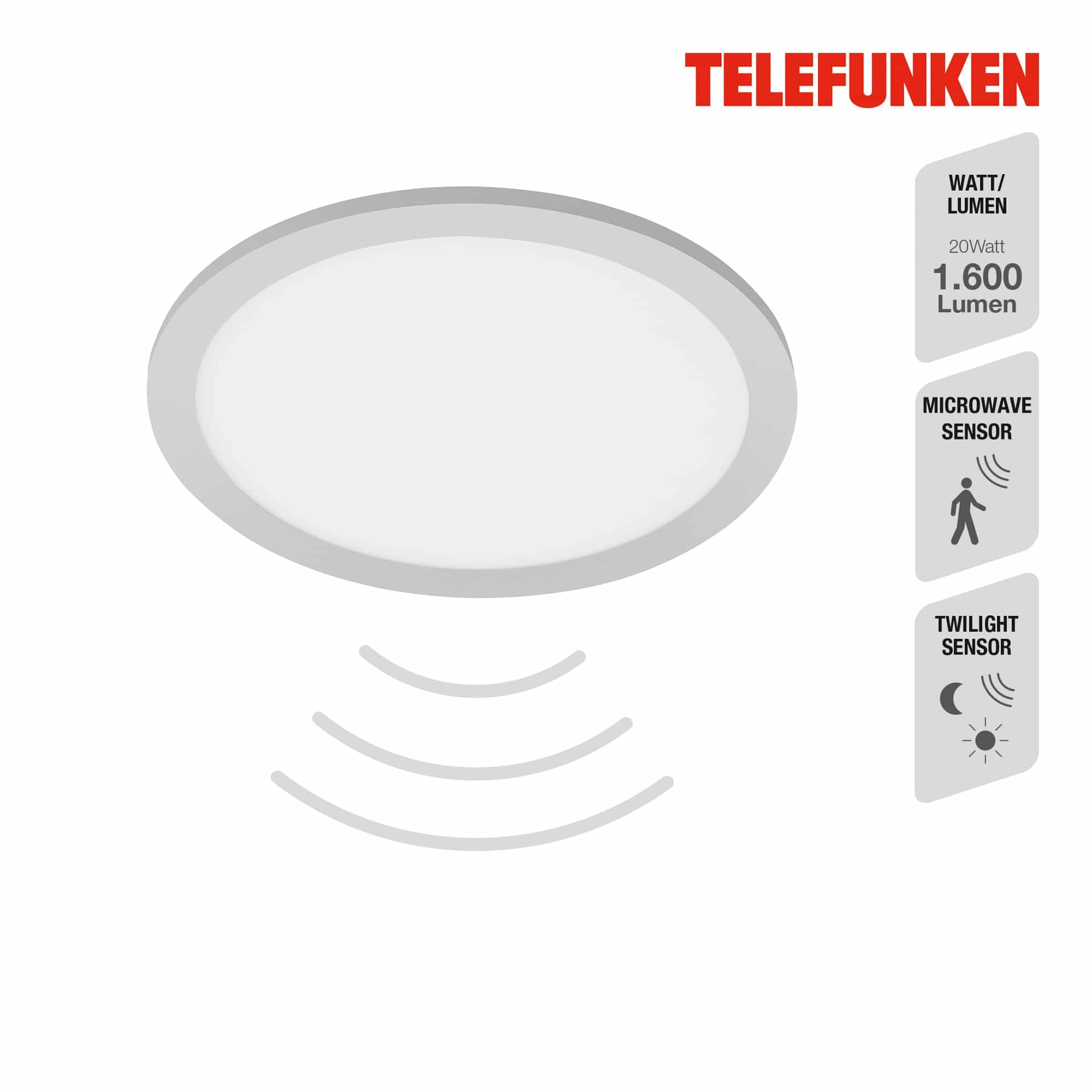 TELEFUNKEN Sensor LED Panel, Ø 30 cm, 20 W, Chrom-Matt-Weiß