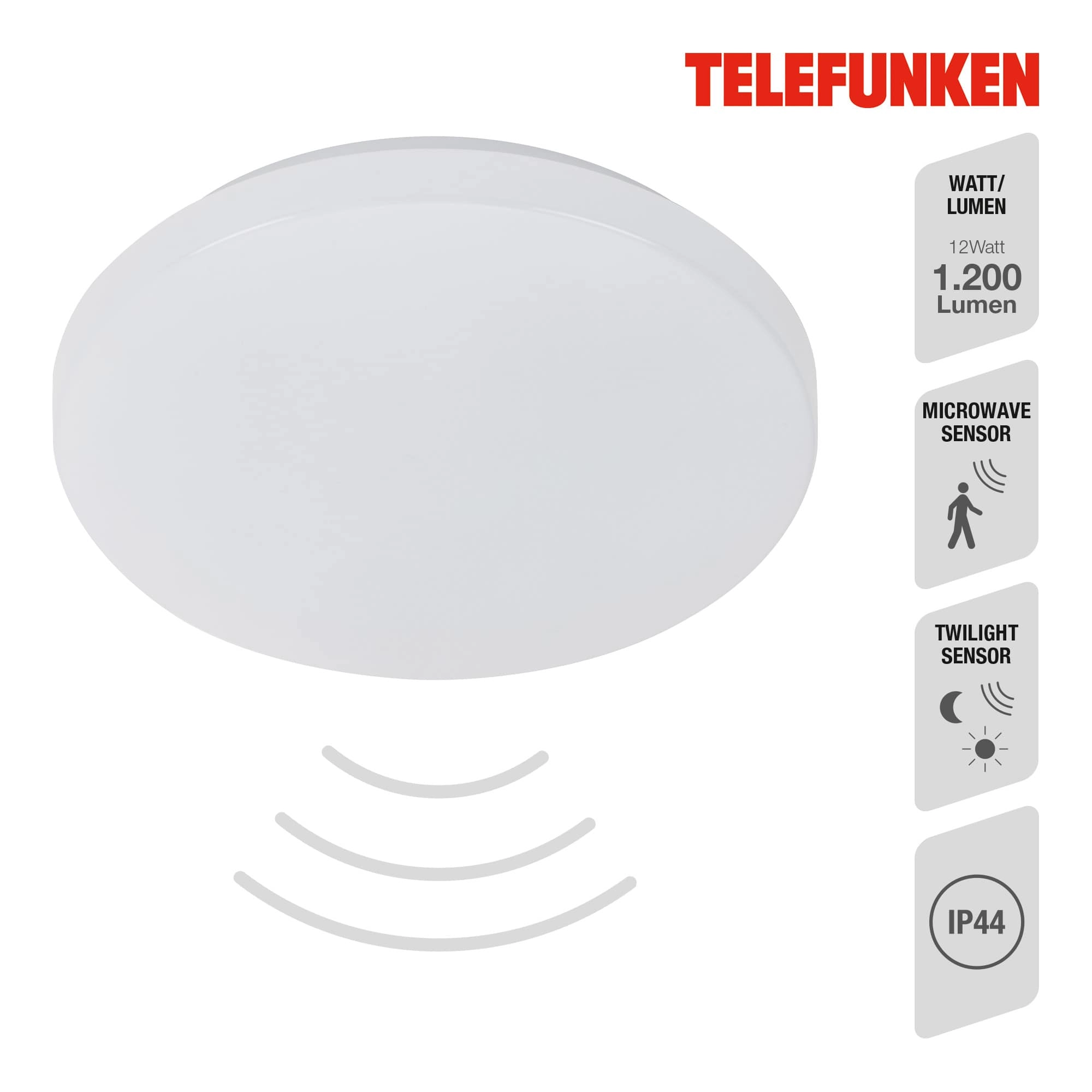 TELEFUNKEN Sensor LED Deckenleuchte, Ø 29 cm, 12 W, Weiß