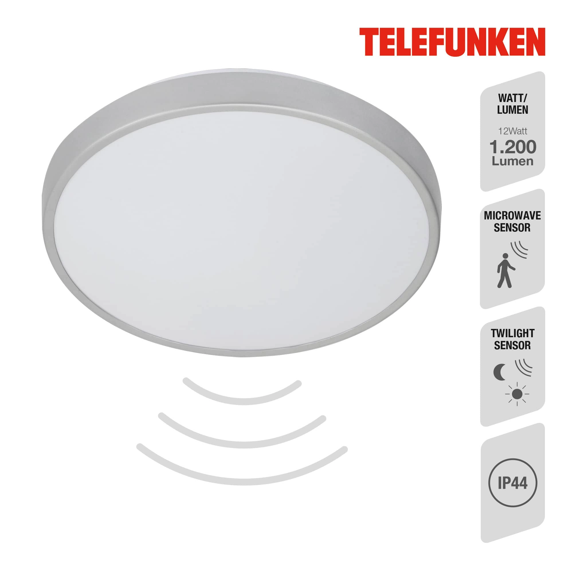 TELEFUNKEN Sensor LED Deckenleuchte, Ø 29 cm, 12 W, Weiß-Titan
