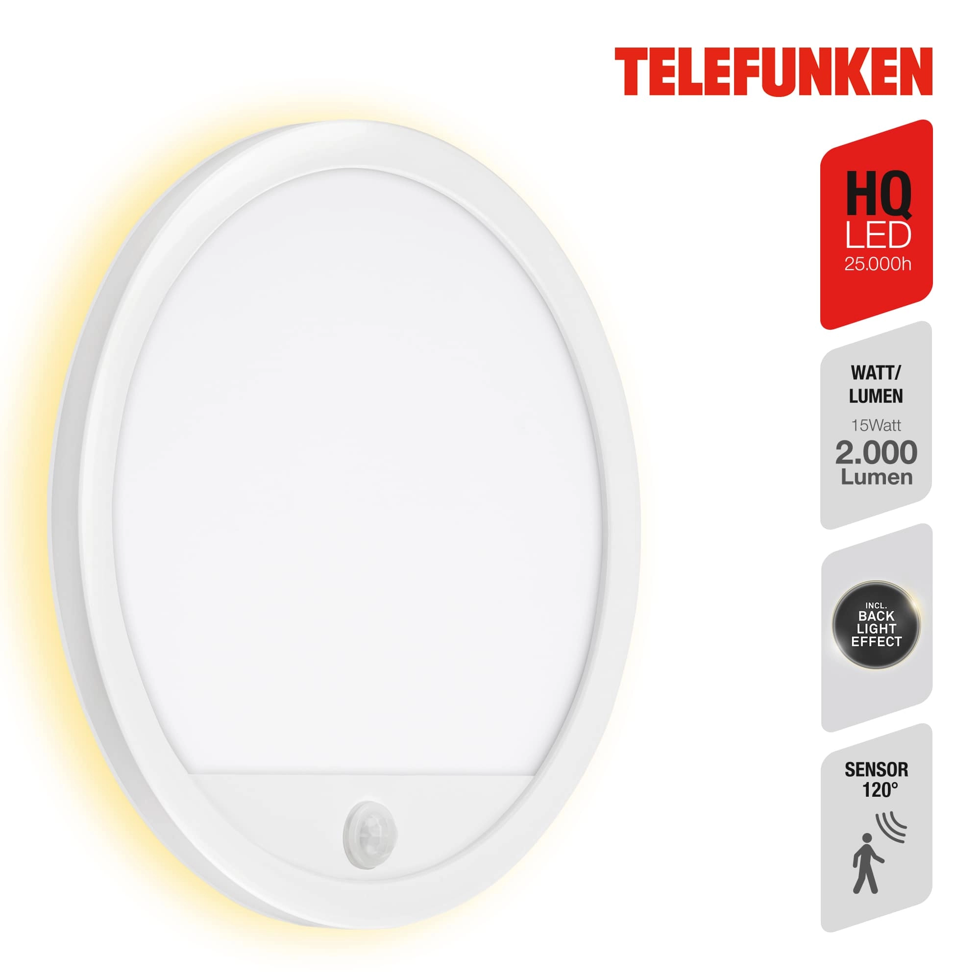 TELEFUNKEN LED Außenwandleuchte, Ø 28 cm, 15 W, Weiß