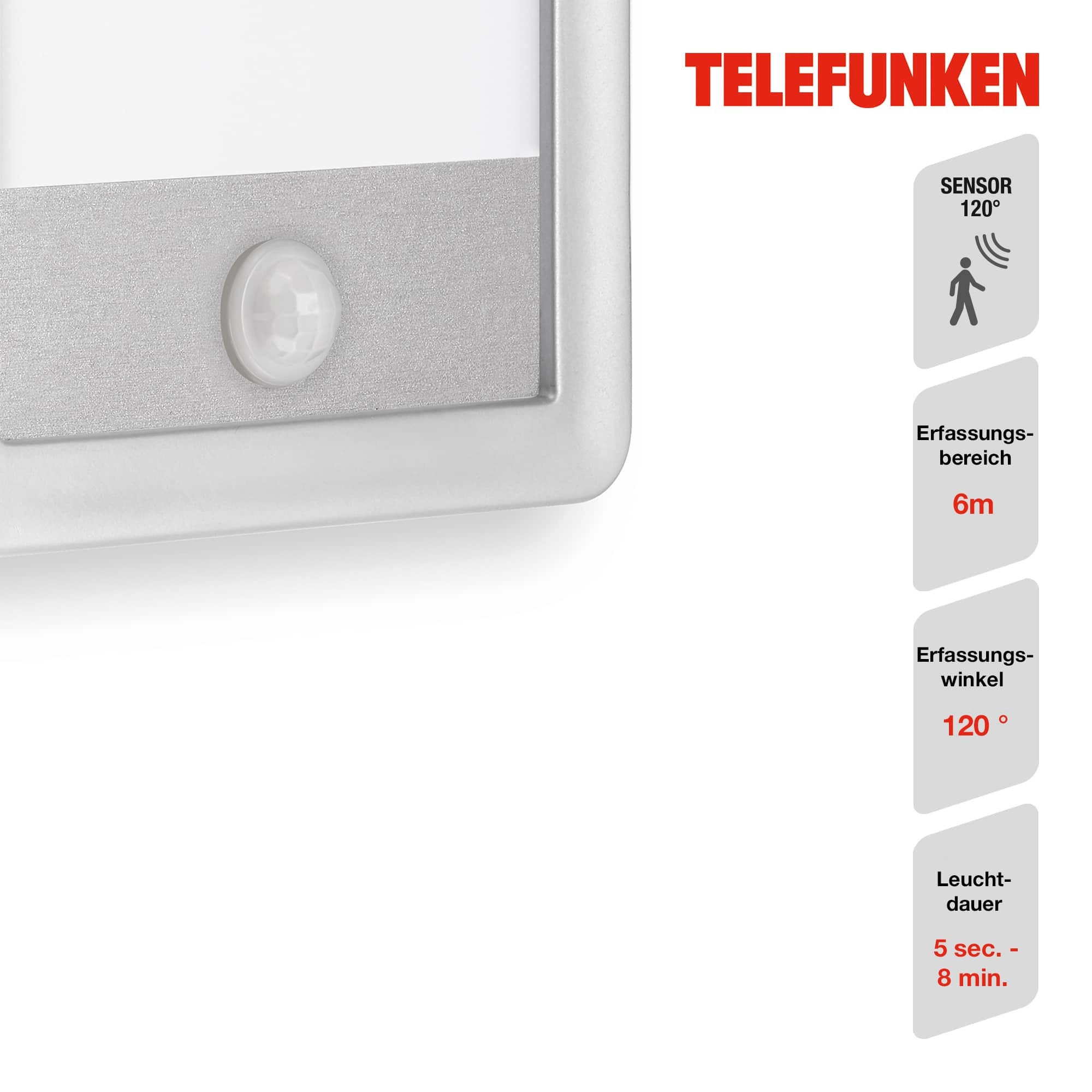 TELEFUNKEN LED Sensor Außenwandleuchte, 28 cm, 16 W, Silber