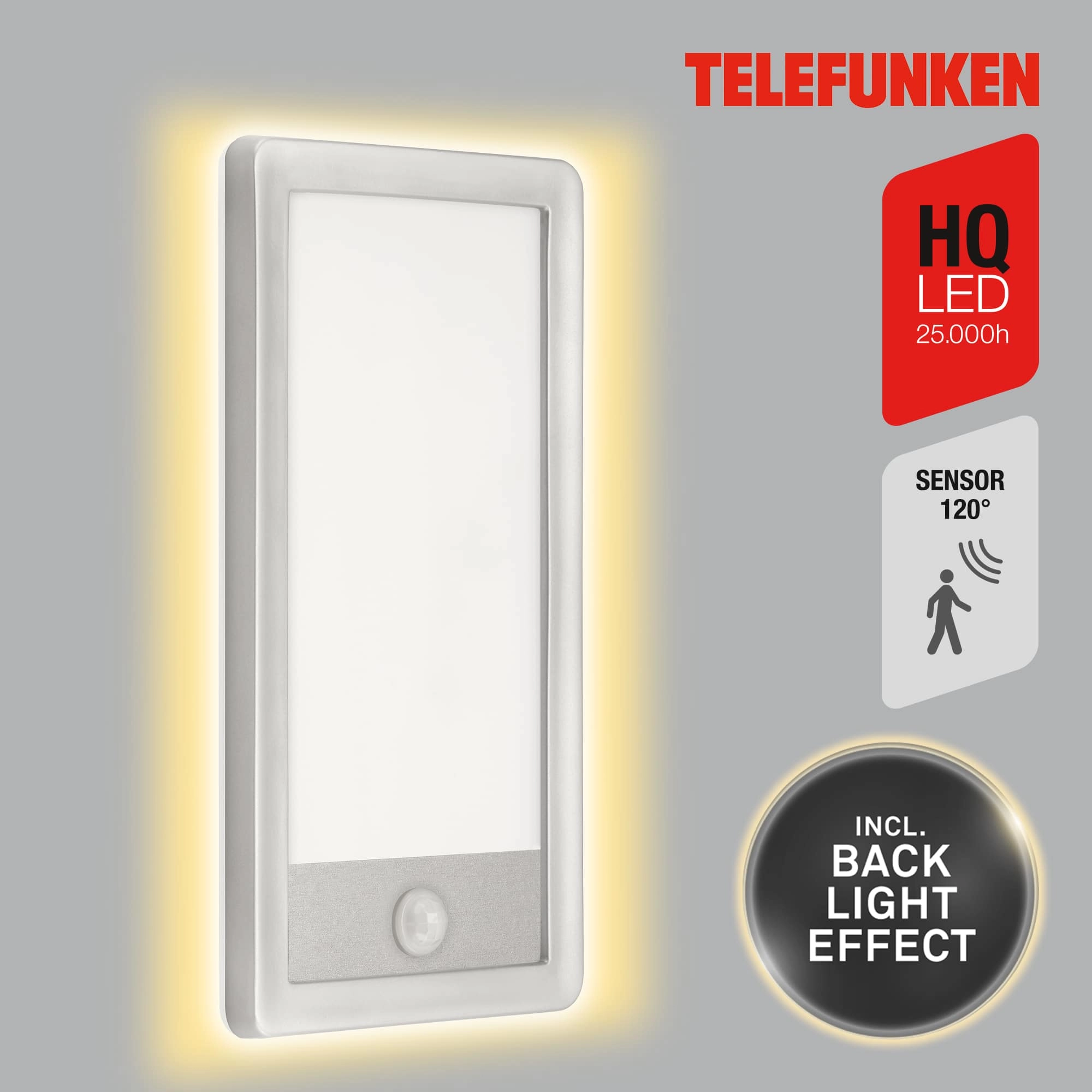 TELEFUNKEN LED Sensor Außenwandleuchte, 28 cm, 16 W, Silber