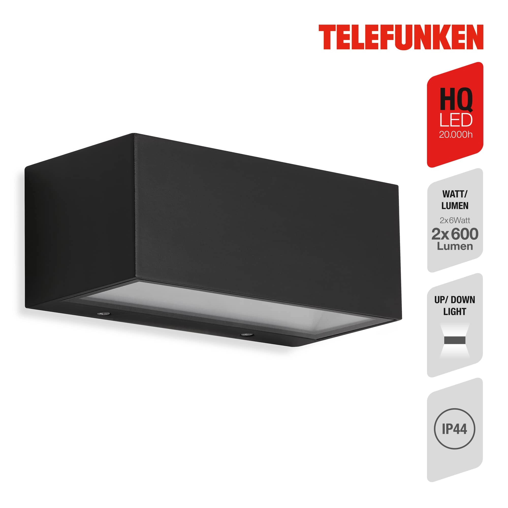TELEFUNKEN LED Außenwandleuchte, 18,5 cm, 6 W, Schwarz
