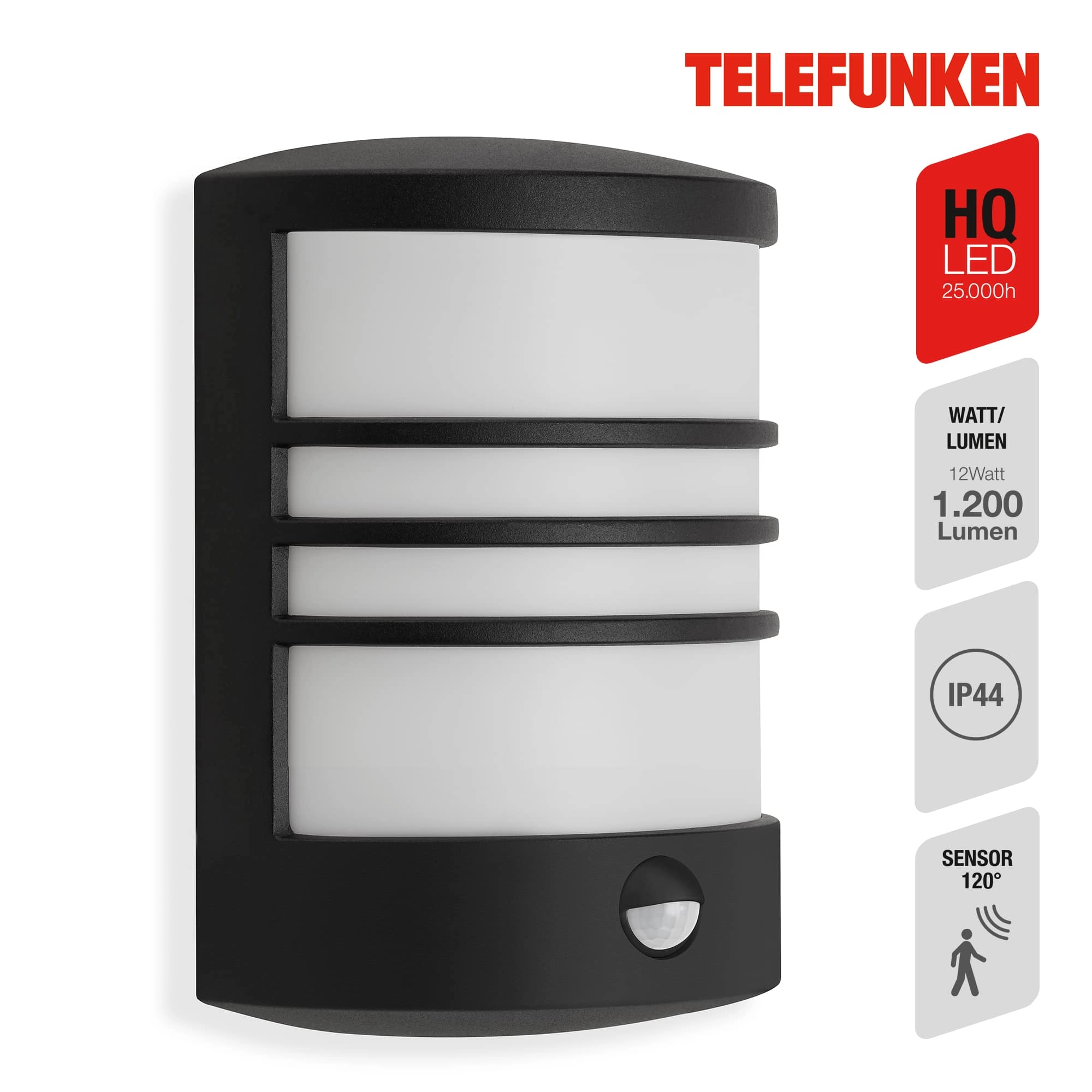 TELEFUNKEN LED Außenwandleuchte, 18 cm, 12 W, Schwarz