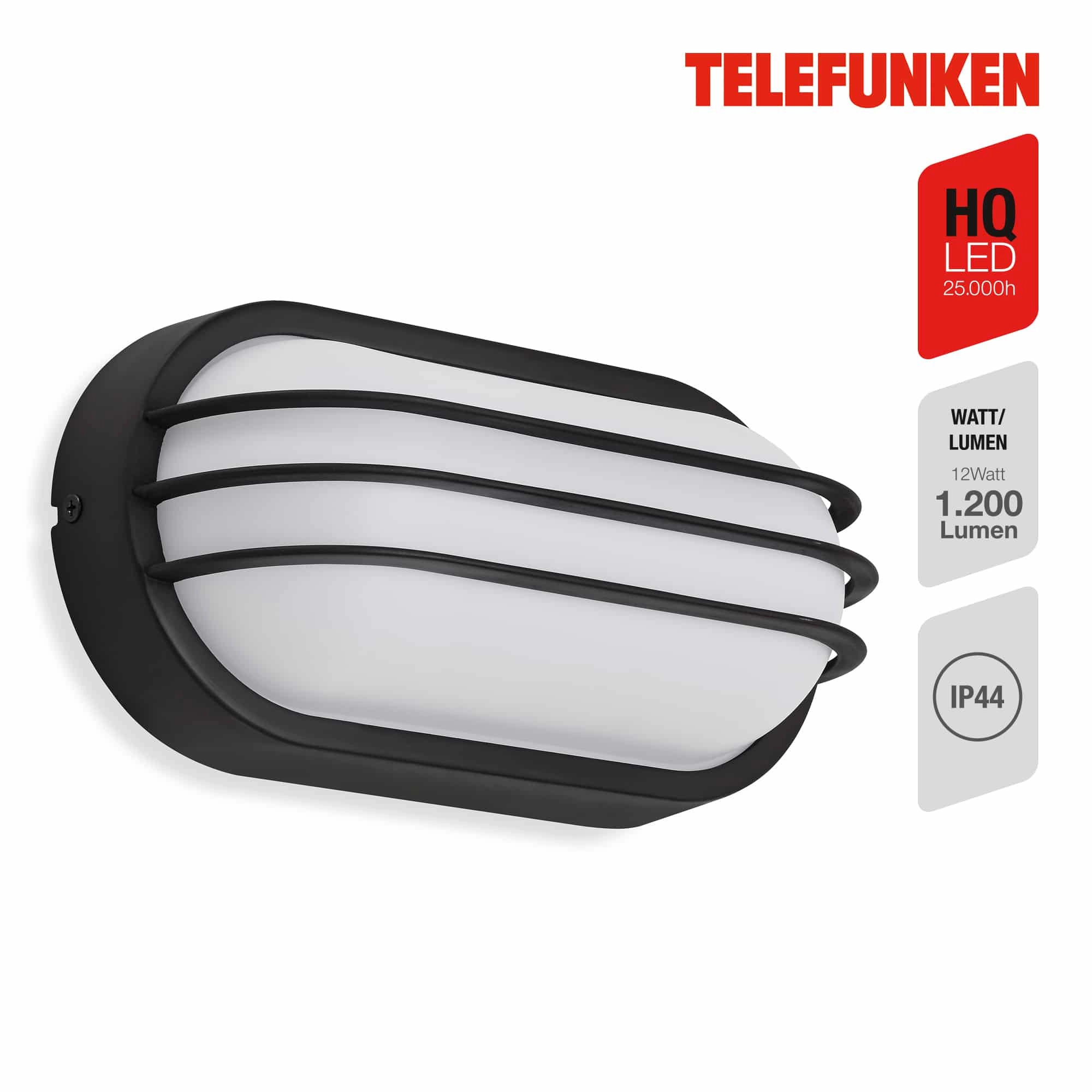 TELEFUNKEN LED Außenwandleuchte, 24 cm, 12 W, Schwarz