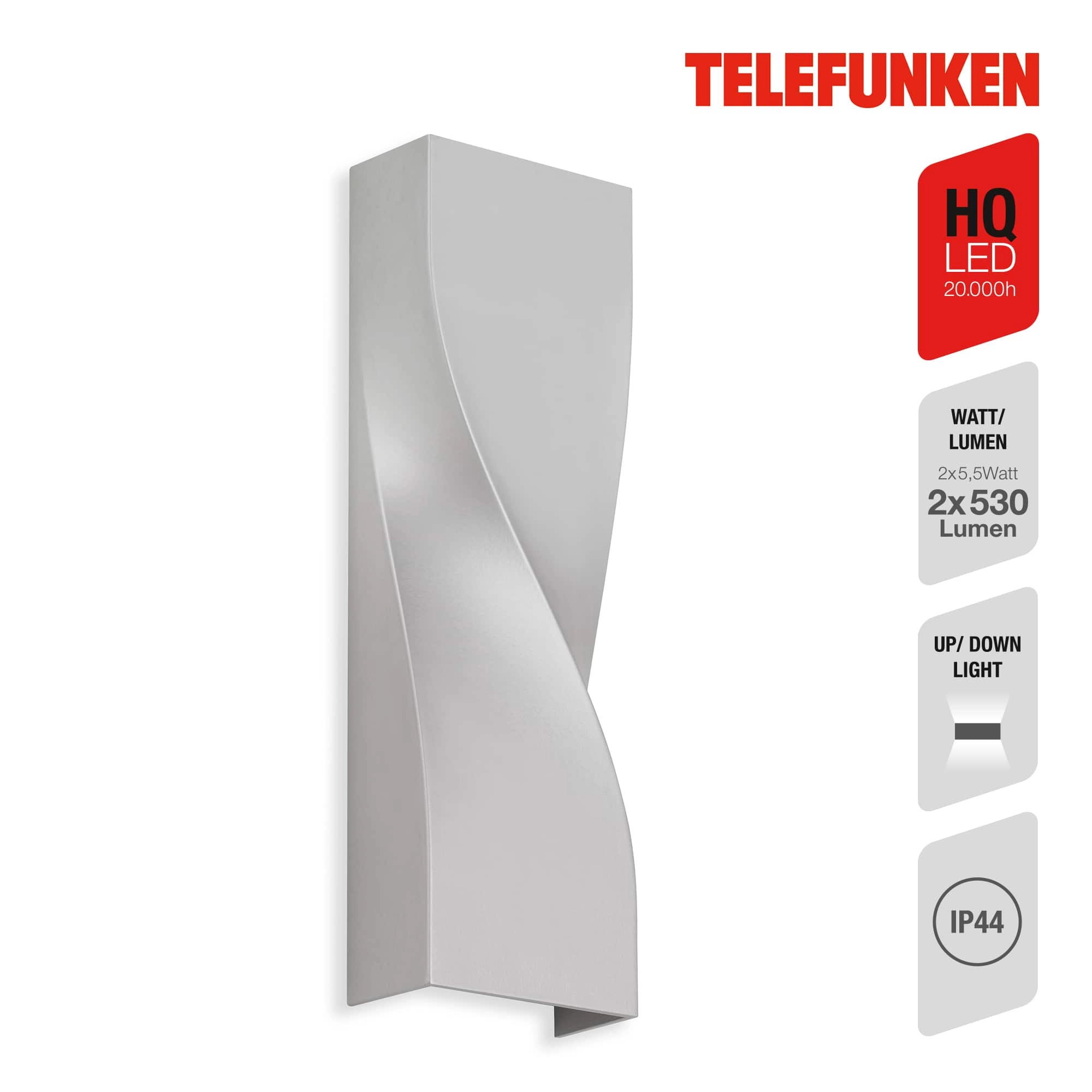 TELEFUNKEN LED Außenwandleuchte, 26 cm, 12 W, Silber