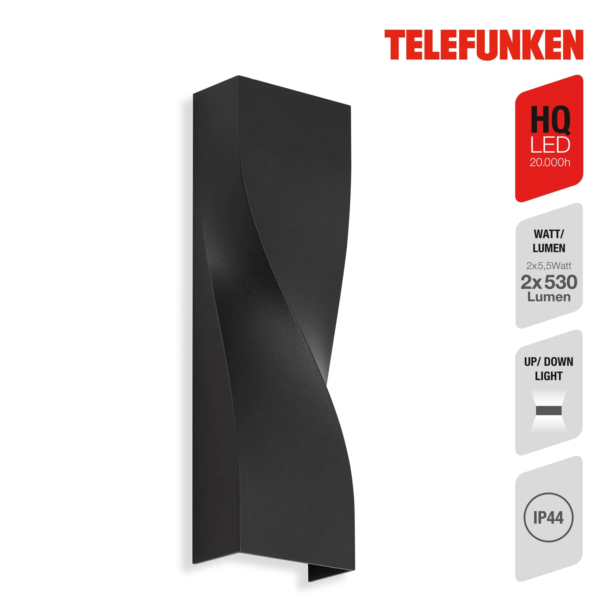 TELEFUNKEN LED Außenwandleuchte, 26 cm, 12 W, Schwarz