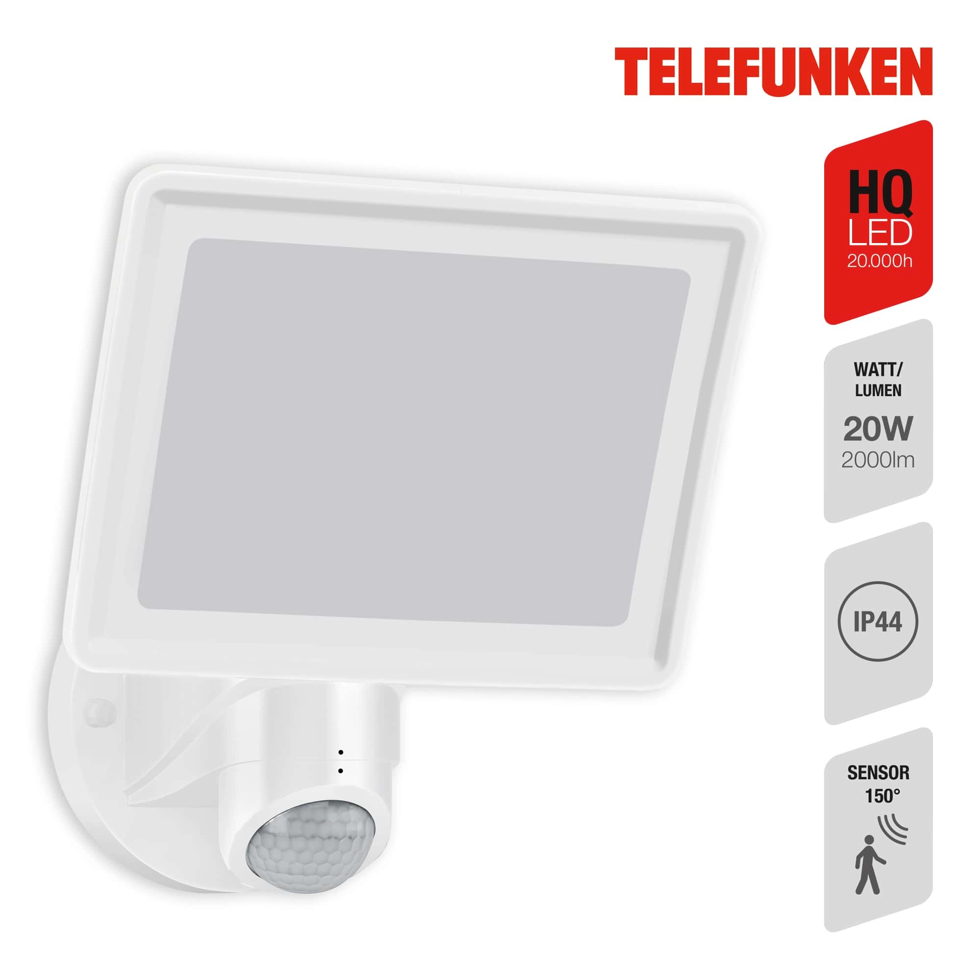 TELEFUNKEN LED Sensor Außenstrahler, 26,3 cm, 20 W, Weiß