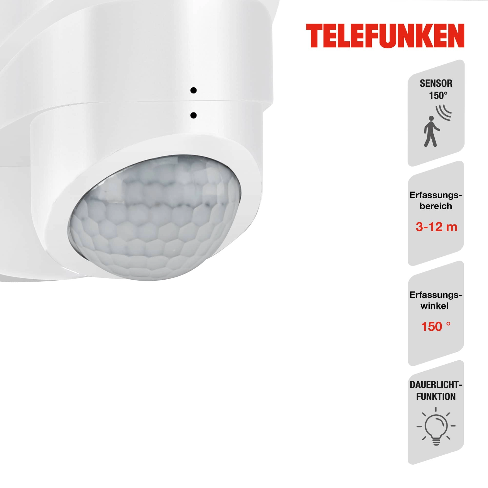 TELEFUNKEN LED Sensor Außenstrahler, 26,3 cm, 20 W, Weiß
