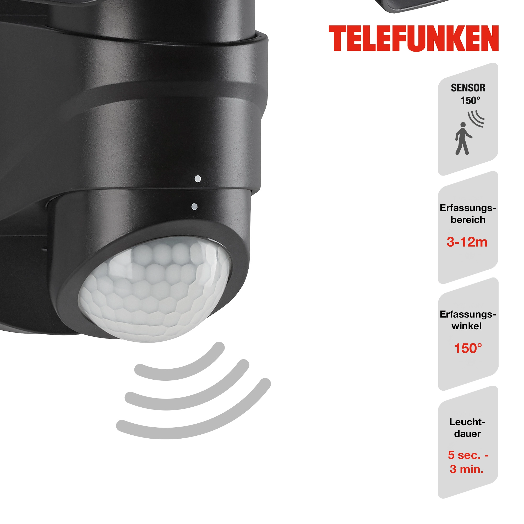 TELEFUNKEN LED Sensor Außenstrahler, 21,8 cm, 20 W, Schwarz