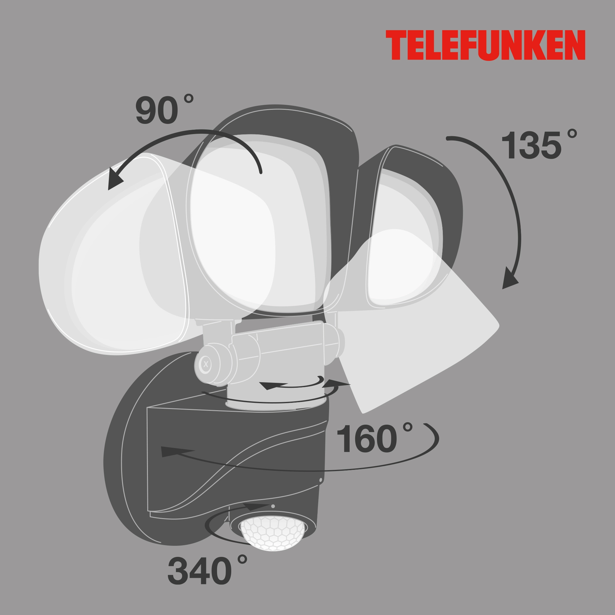 TELEFUNKEN LED Sensor Außenstrahler, 21,8 cm, 20 W, Schwarz