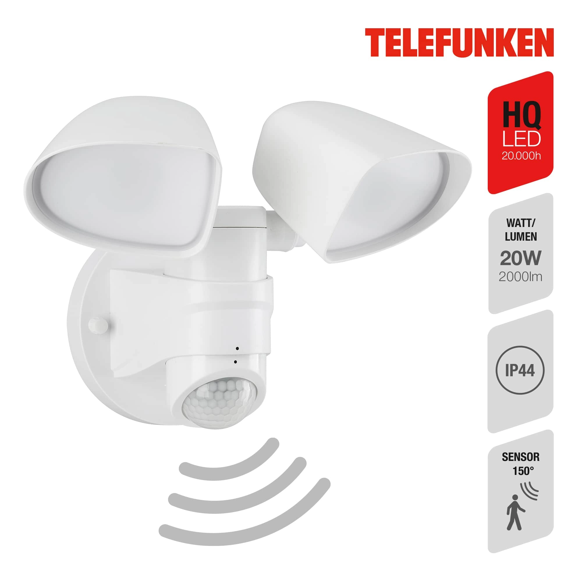 TELEFUNKEN LED Sensor Außenstrahler, 21,8 cm, 20 W, Weiß
