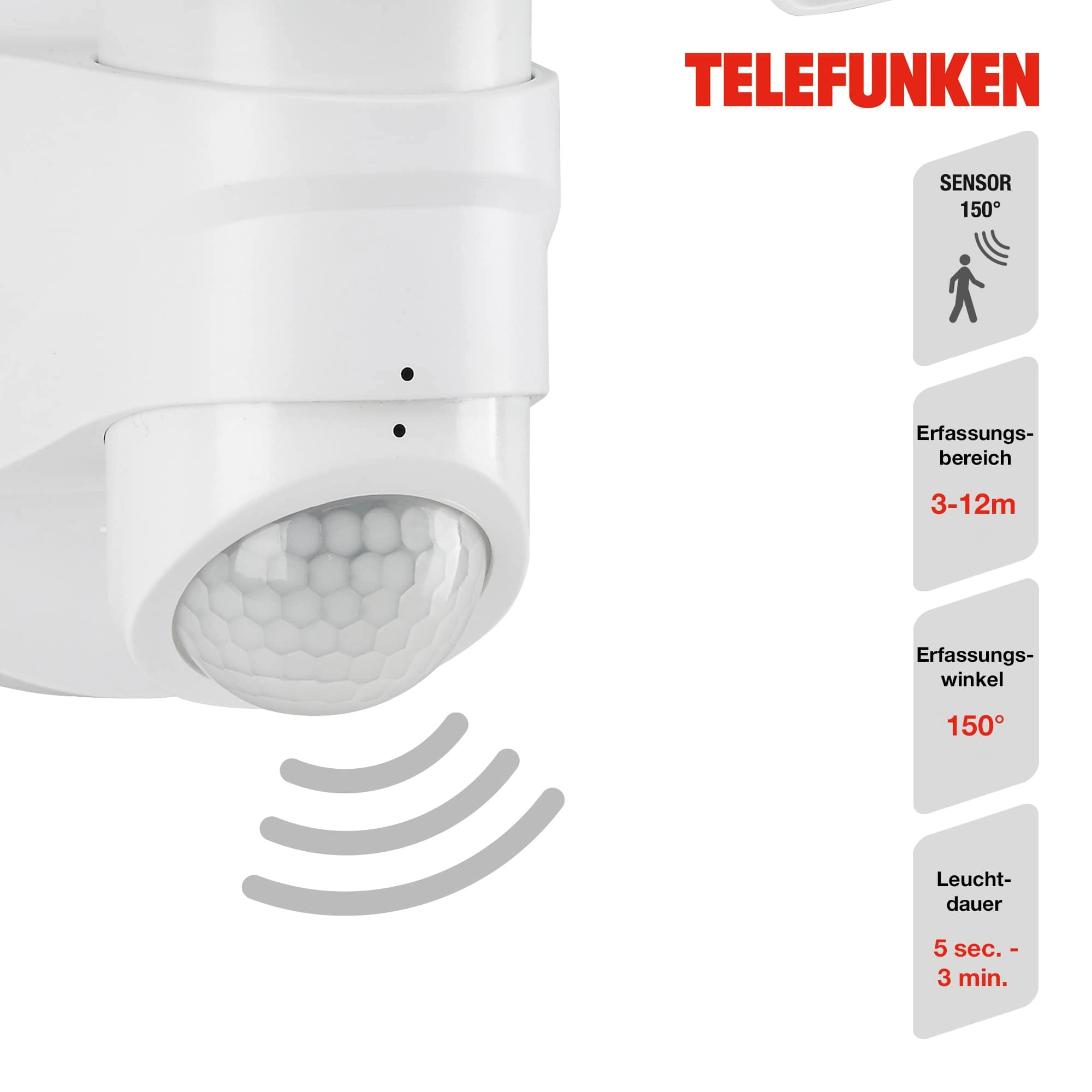 TELEFUNKEN LED Sensor Außenstrahler, 21,8 cm, 20 W, Weiß