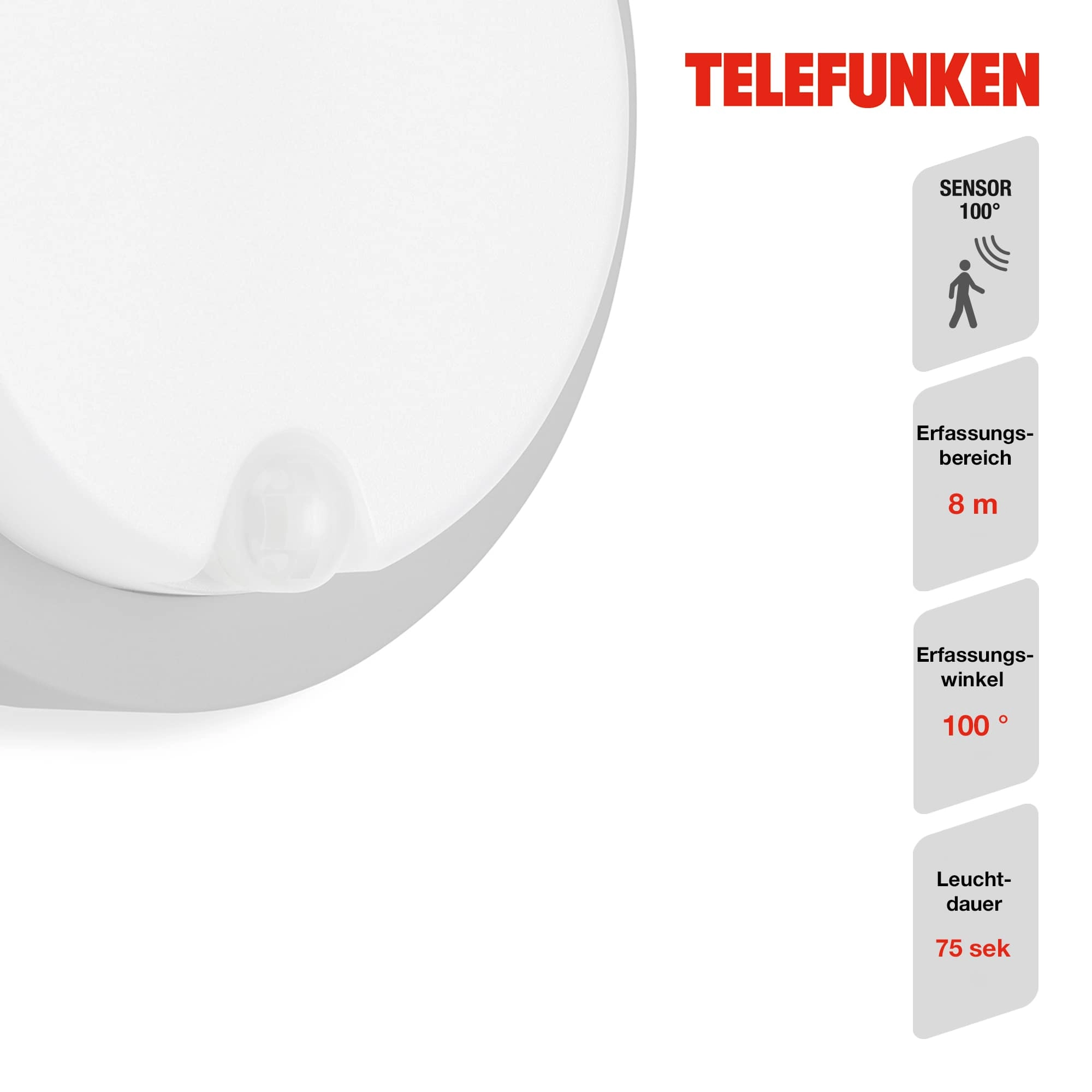 TELEFUNKEN LED Sensor Außenwandleuchte, Ø 17 cm, 12 W, Silber