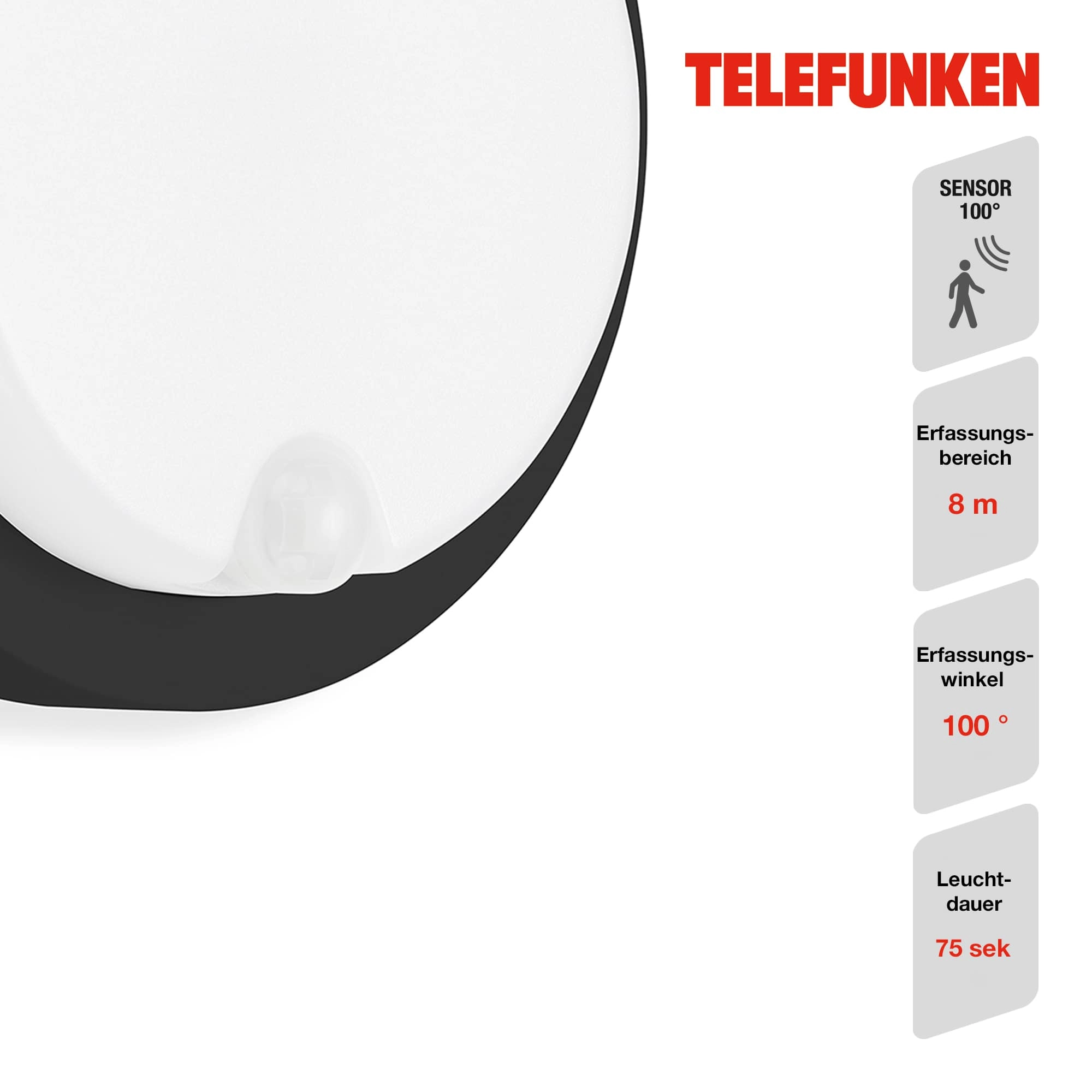 TELEFUNKEN LED Sensor Außenwandleuchte, Ø 17 cm, 12 W, Schwarz