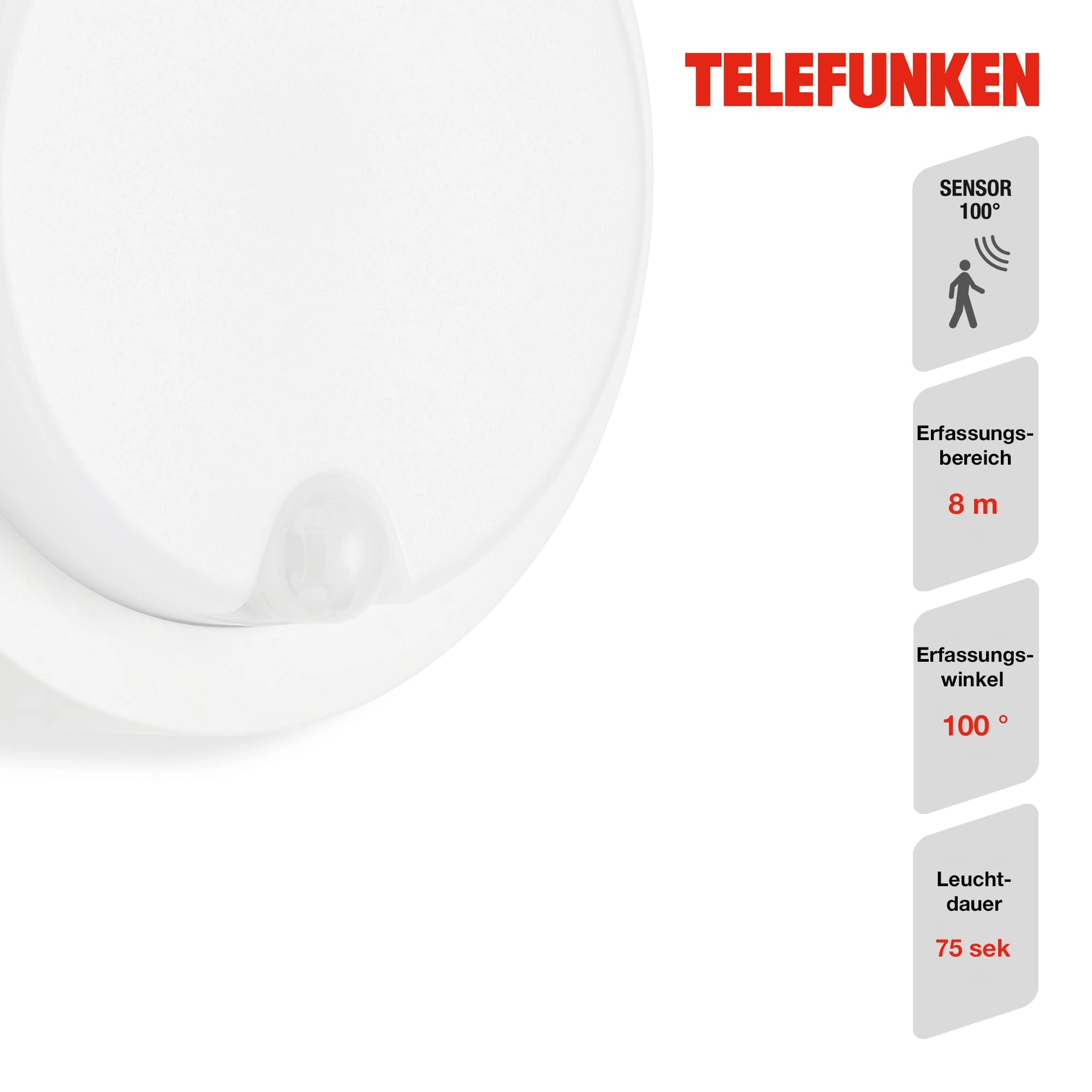 TELEFUNKEN LED Sensor Außenwandleuchte, Ø 17 cm, 12 W, Weiß