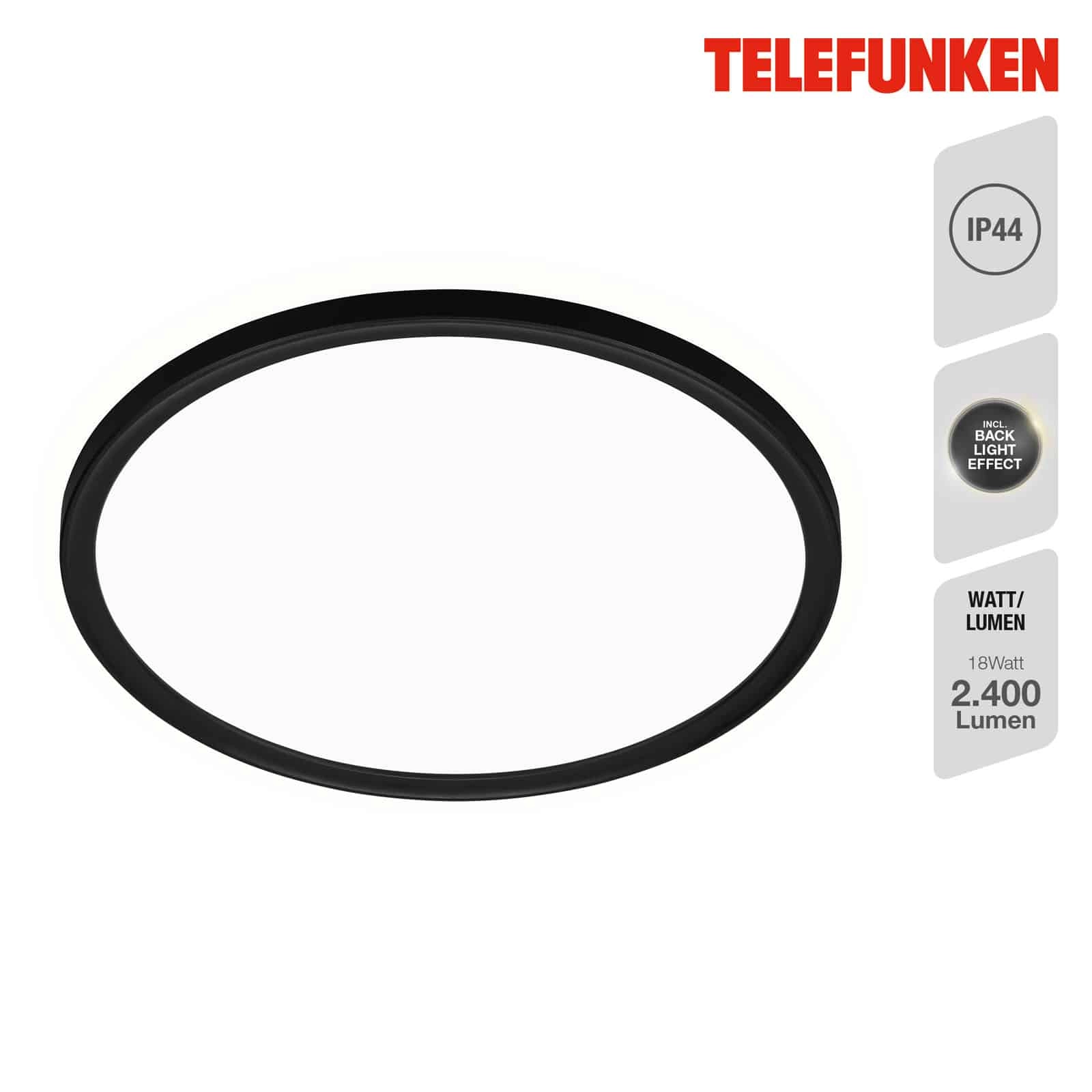 LED Bad-Deckenleuchte, Ø29 cm, 1x LED, 18 W, 2400 lm, schwarz