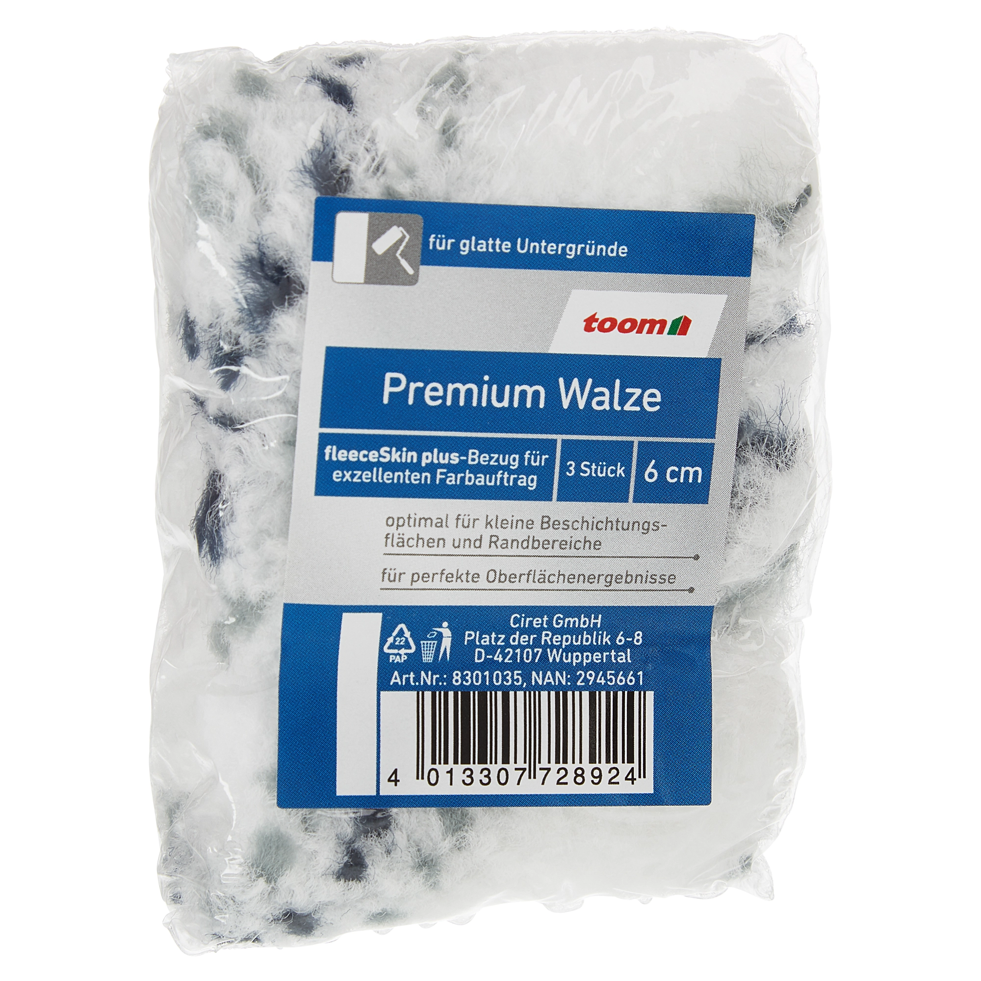 toom Farbwalze 'Premium' glatt 6 cm 3 Stück