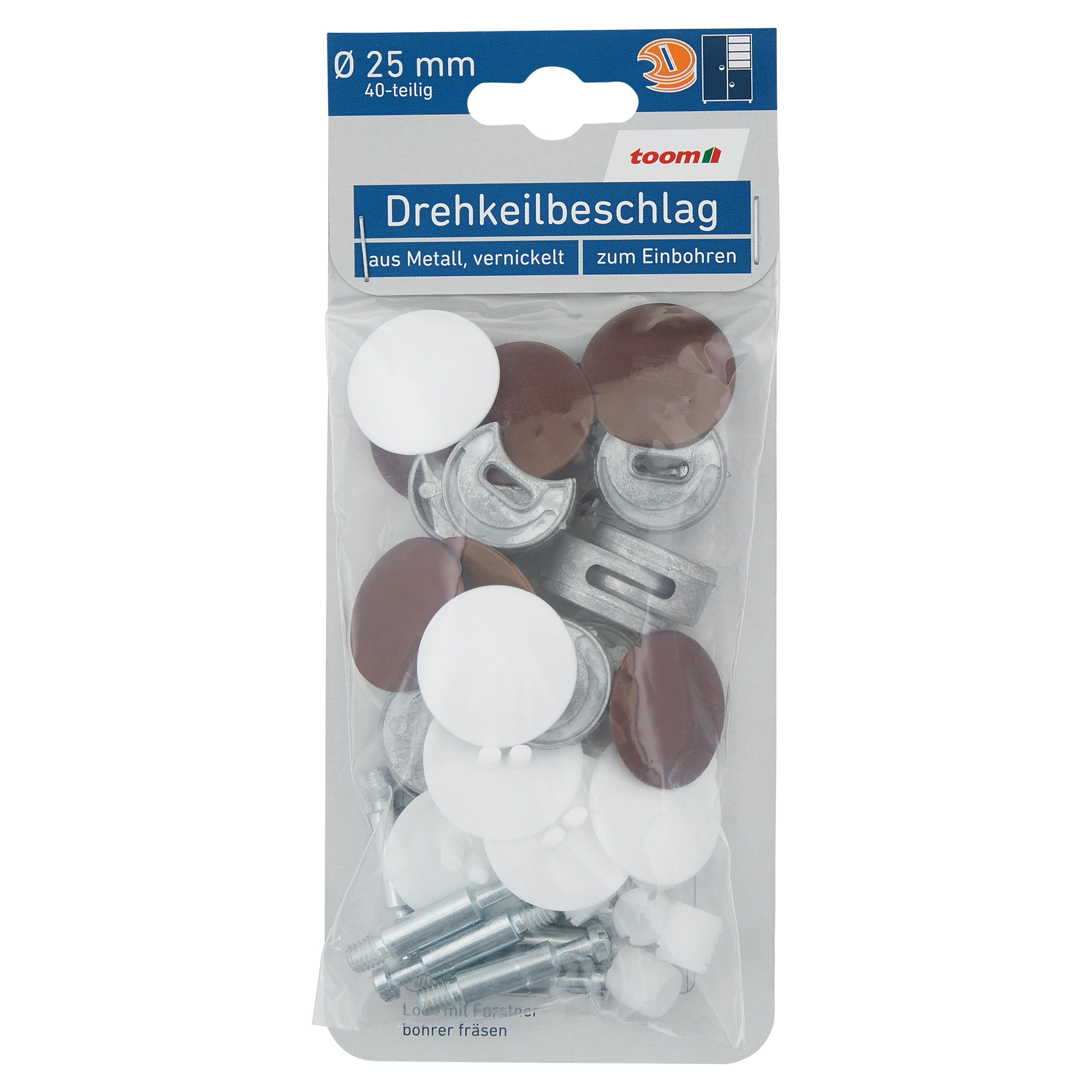 toom Drehkeilbeschläge Metall vernickelt mit Zubehör Ø 25 mm 8 Stück
