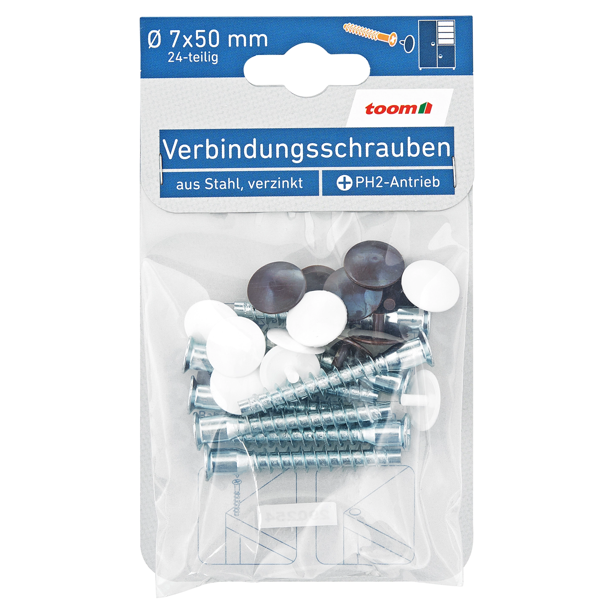 toom Verbindungsschraubenset PH2 Kreuzschlitz Stahl 7 x 50 mm 24 Stück