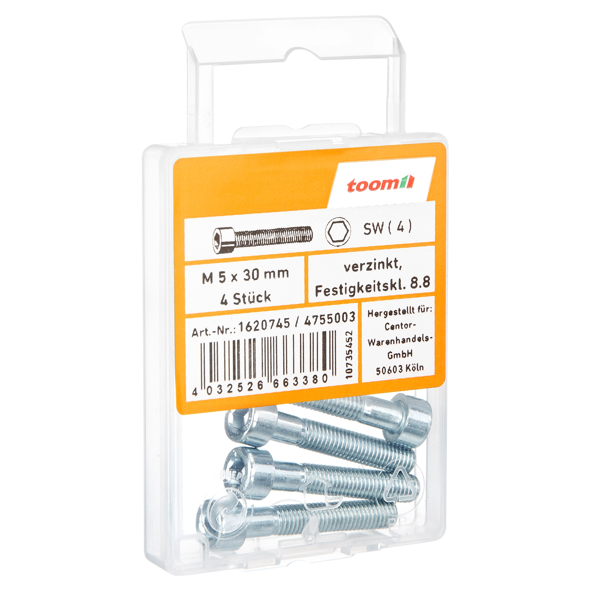 toom Zylinderschrauben M5 x 30 mm verzinkt, 4 Stück