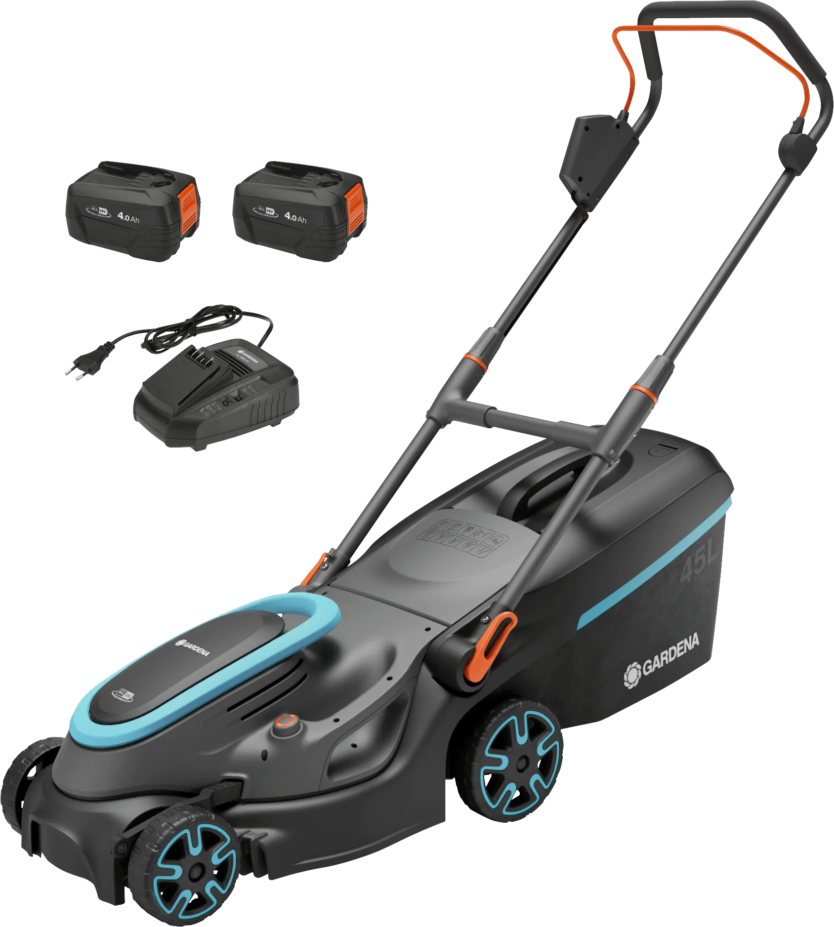 Gardena Akku-Rasenmäher 'PowerMax 37/36V Power4All Ready-To-Use' mit 2 Akkus und Ladegerät