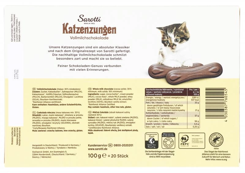 Sarotti Katzenzungen Vollmilch