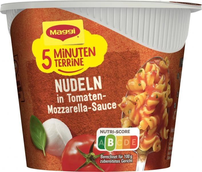 Maggi 5 Minuten Terrine Nudeln in Tomaten-Mozzarella-Sauce