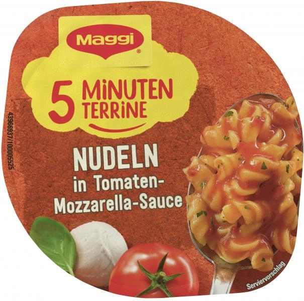 Maggi 5 Minuten Terrine Nudeln in Tomaten-Mozzarella-Sauce
