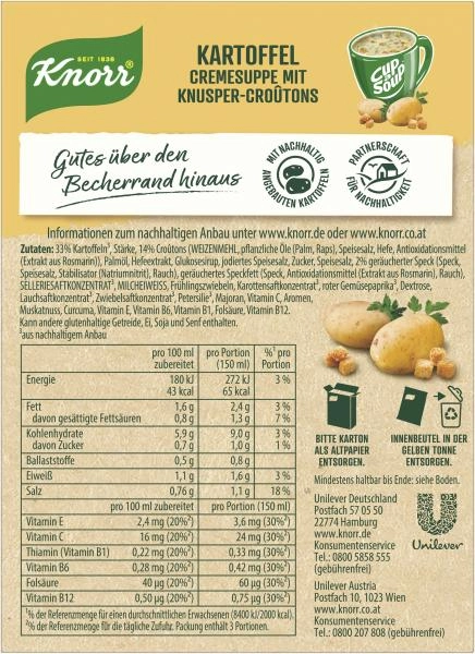 Knorr Cup a Soup Kartoffel Cremesuppe mit Knusper-Croûtons