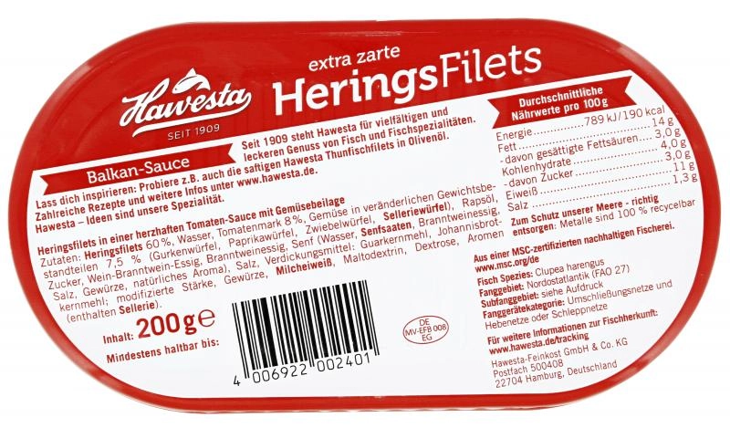 Hawesta Heringsfilets in Balkan-Sauce