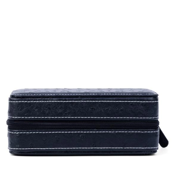 Reiseetui für 2 Uhren, Straußenprägung schwarz