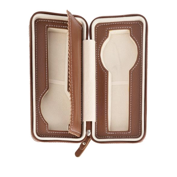 Reiseetui für 2 Uhren, Büffelprägung braun
