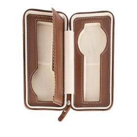 Reiseetui für 2 Uhren, Büffelprägung braun