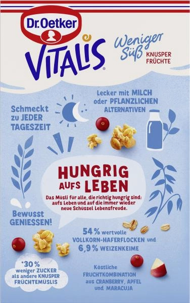 Dr. Oetker Vitalis Weniger süß Knusper Früchte Müsli