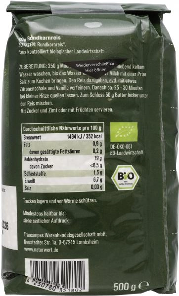 NaturWert Bio Milchreis Rundkornkreis