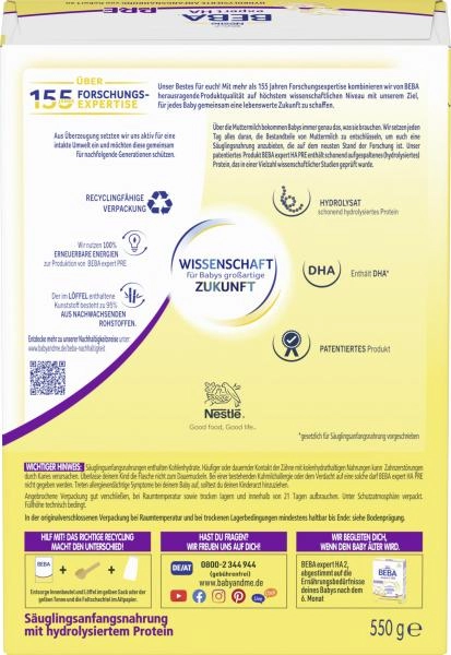 Nestlé Beba Anfangsmilch Expert HA Pre von Geburt an