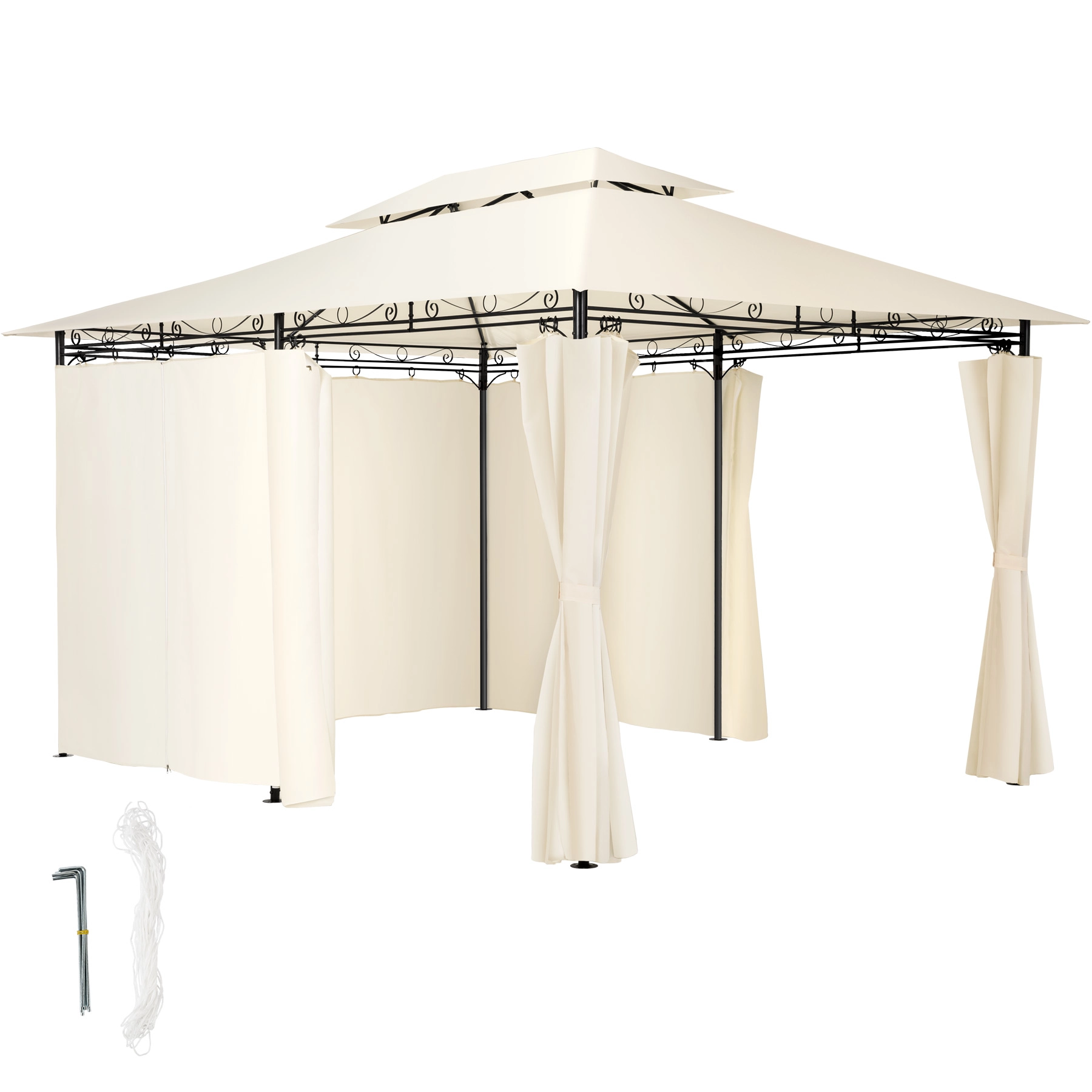 Luxus Garten Pavillon Emine 4x3m mit 6 Seitenteilen - creme