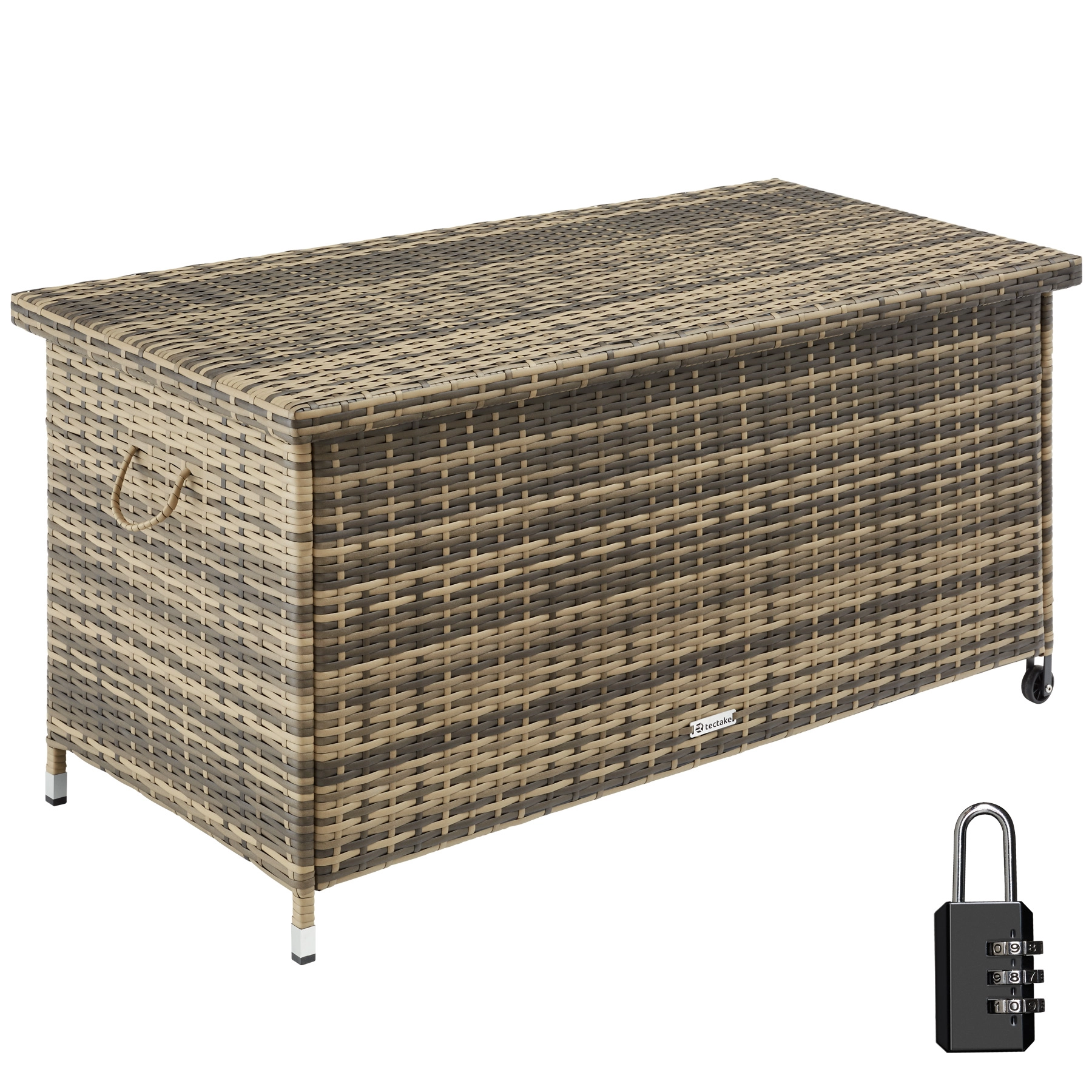 Auflagenbox Kiruna mit Kunststoffgeflecht, 120x55x61,5cm, 270l - natur