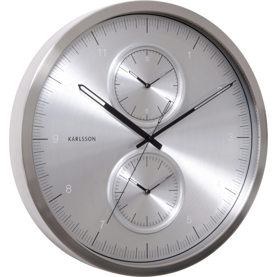 Karlsson Multiple Time Wanduhr - aluminium brushed - Ø 50 cm