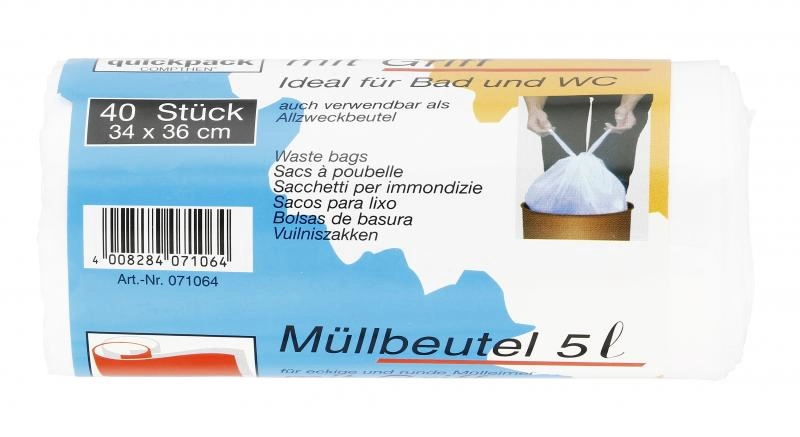 Quickpack Müllbeutel 5 Liter mit Griff transparent