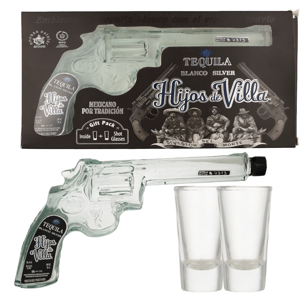 Hijos De Villa Tequila Blanco Pistol + 2 Gläser 20cl White Tequila Geschenkverpackung