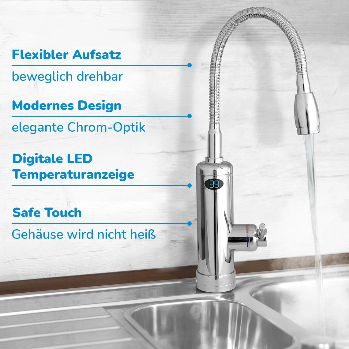 Aquadon SmartHeater Flex-Head Wasserhahn mit integriertem Durchlauferhitzer