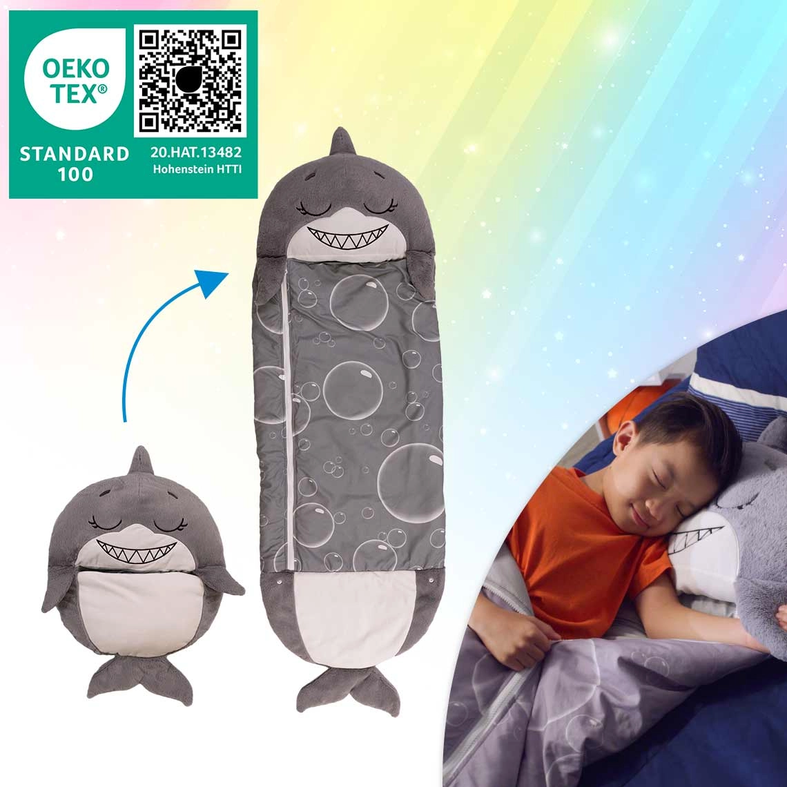Happy Nappers Kinderschlafsack / Hai grau / Medium
