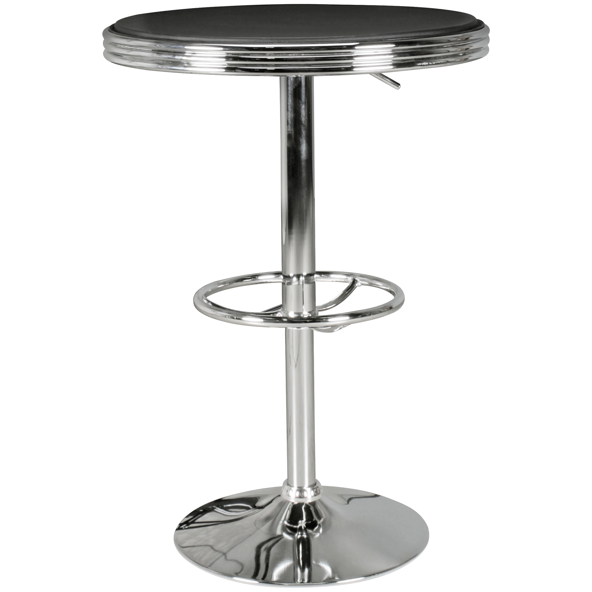 FineBuy American Diner Bartisch rund Ø 60 cm Aluminium Kunstlederbezug, Retro Stehtisch USA Schwarz/Silber, Robuster Bistrotisch 50er Jahre, Partytisch mit Untergestell aus verchromtem Alu